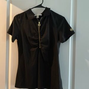 MICHAEL Michael Kors Black Zippered Short Sleeve Tee